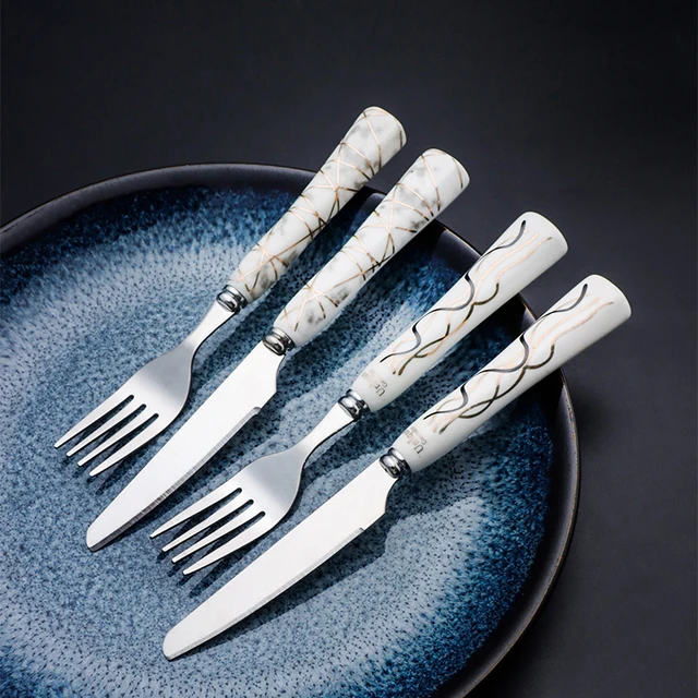 Germany 18/10 12/24/48pcs Cutlery Flatware Set Stainless Steel Ceramic Handle Fruit Knife And Fork Sets
