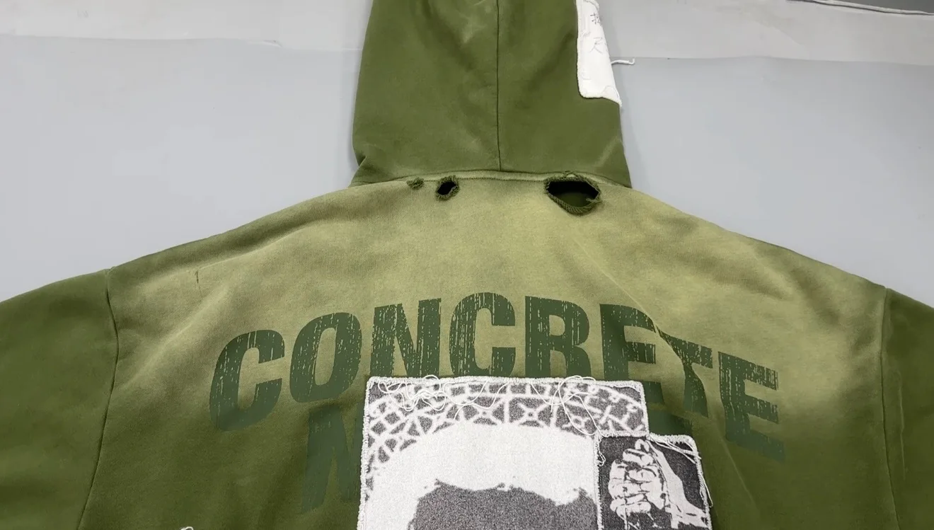 100%cotton Oversized Acid Stone Washed Heavyweight French Terry 500 Gsm Distresed Patch Men Vintage Hoodies gallery 3