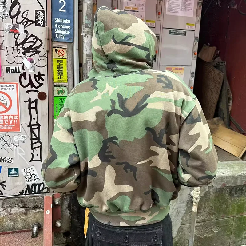 Salati Custom Brand Baggy Double Zipper Stitch Sublimation Dtg Print Oversized Boxy Fit Embroidered Camouflage Camo Hoodies Men gallery 2