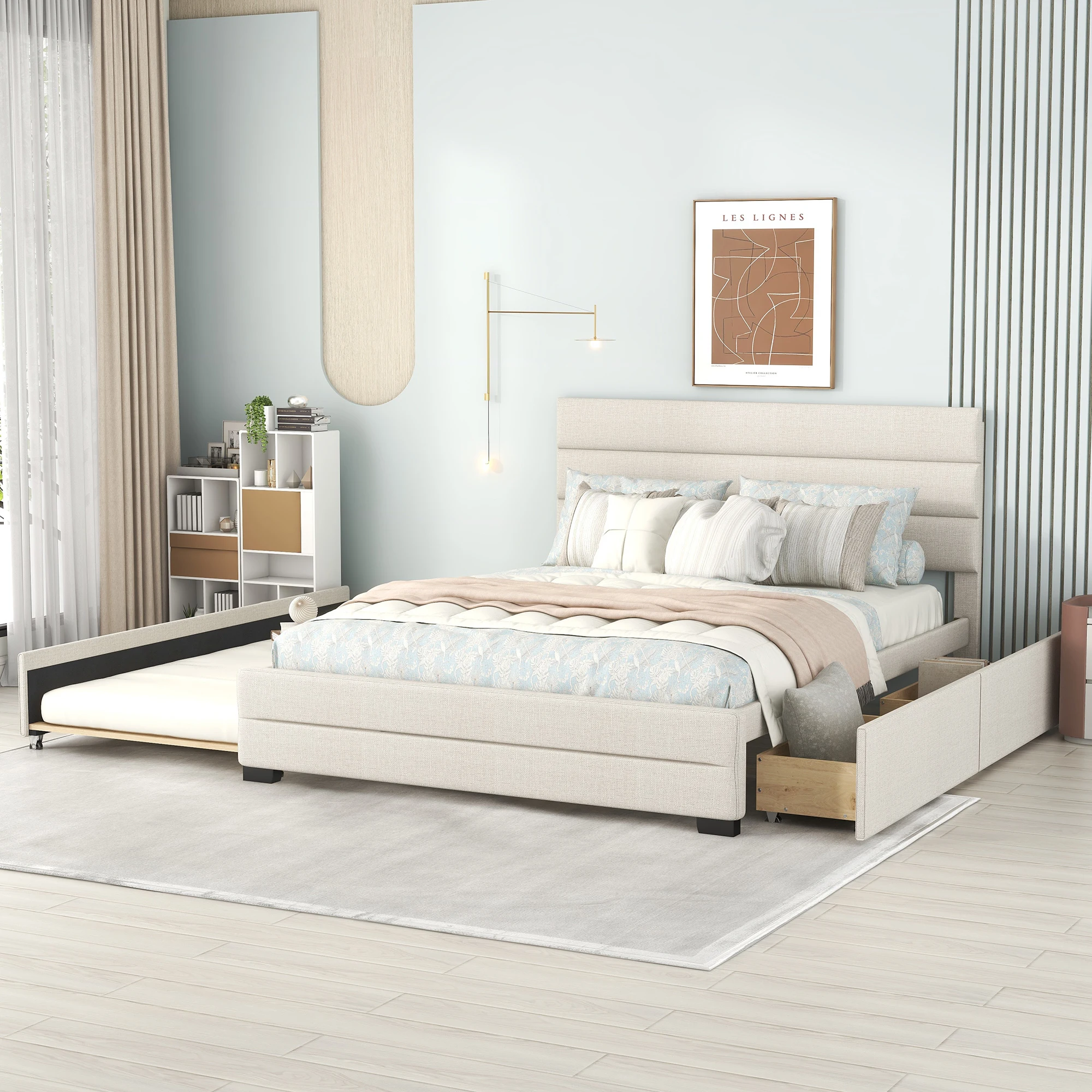 Modern Minimalist Upholstered Low Platform Bed With Extendable