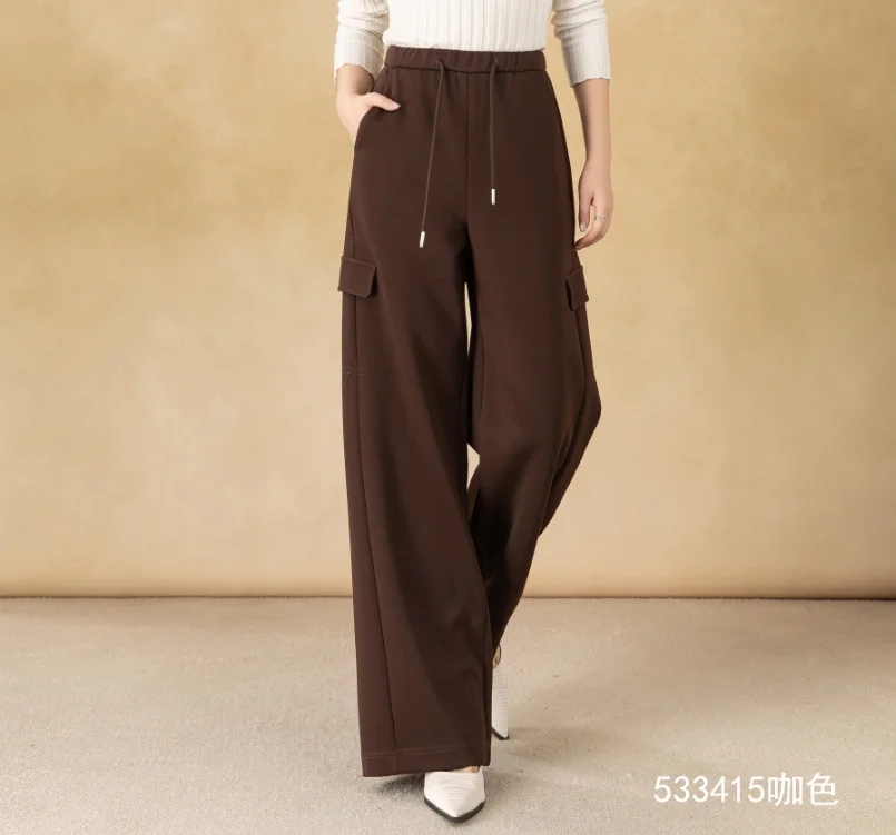 Women's Loose-Fitting Solid-Color Cargo Pants Wide-Leg Casual Trousers Dyed Jeans