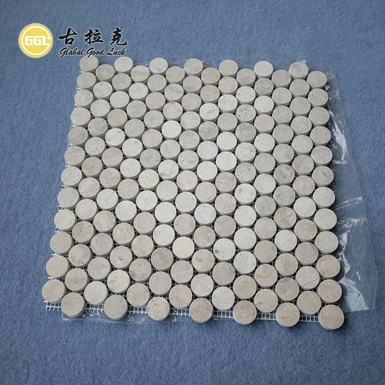 Plain Gray Marble Non-slip Surface Mini Round Mosaic Outdoor Walls details