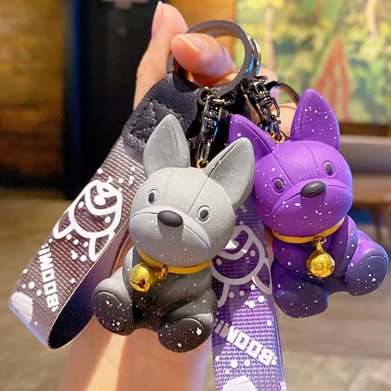 NEWEI Enamel French Bulldog Keychain - Cute Pet Key Ring Purse Charm For Women, Purple