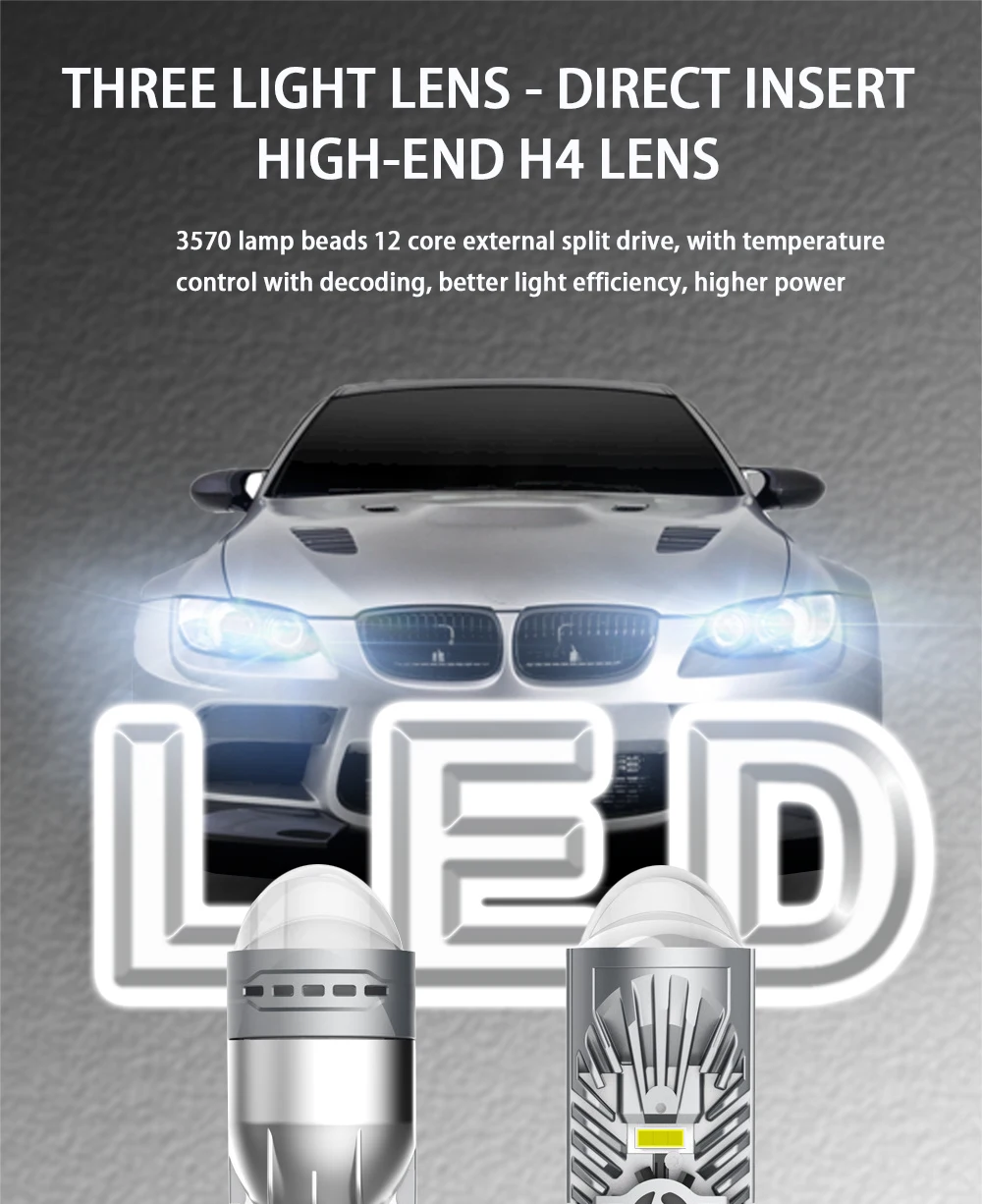 TECH-KING Plug And Play Lens H4 Super Bright Canbus 90W 6000K Mini Bi-Led Projector Lens High Low Beam Car Led Headlight bulb