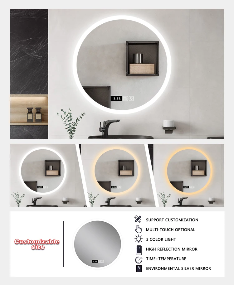 product round backlight led smart mirror touchscreen mirror wall illuminated mirror with customized interactive-4