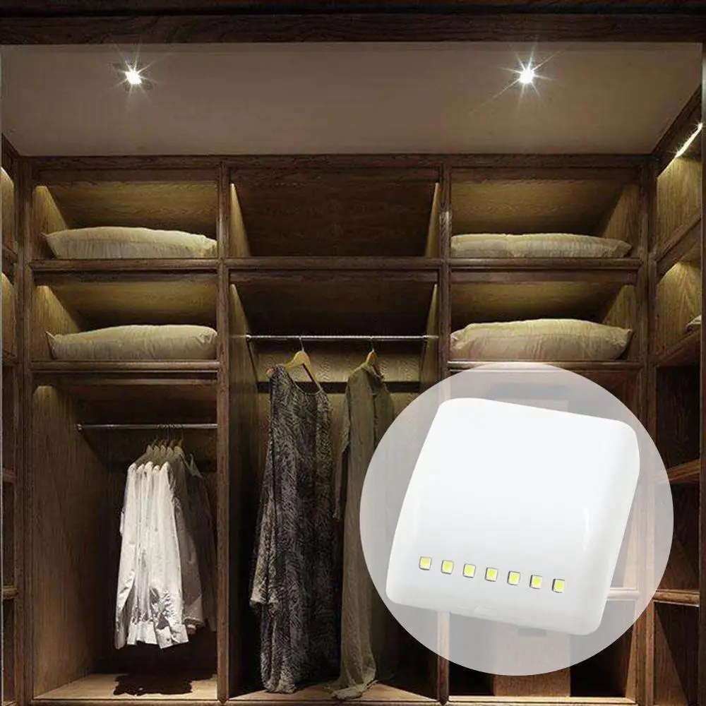 IR LED Motion Sensor Stick on Closet Kitchen Bedroom Wardrobe Drawer Night Light 7 LED Battery Powered Under Cabinet Light