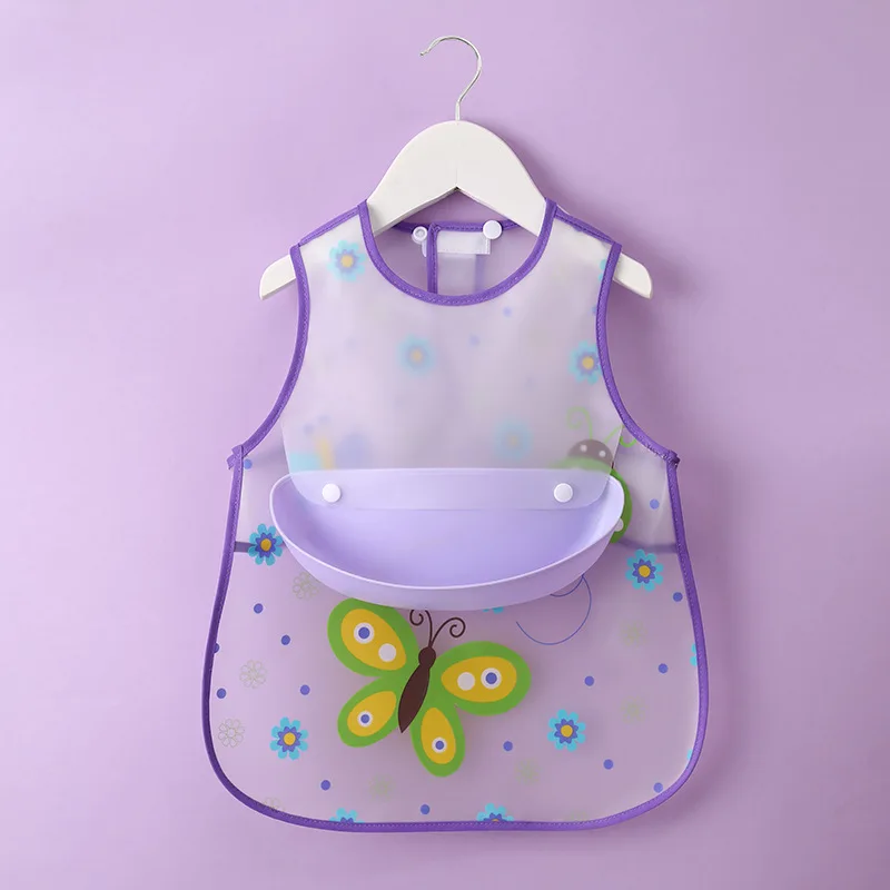 Waterproof detachable Baby Bibs Infant Toddler  Feeding Bib With Food Catcher Easy Clean & Washable Baby Art smock details