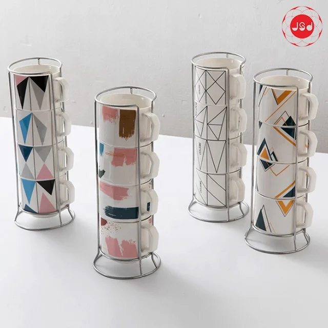 Stackable Ceramic Tea Cups Small Demitasse Mugs for Home Office Coffee Mug