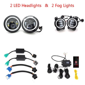 7インチLEDヘッドライトRGBハロー4インチRGBフォグライトコンボ