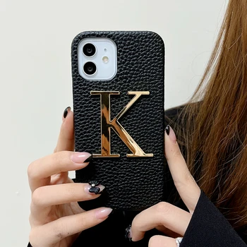Personalize Name Pebble Leather letter phone case For iPhone X/XR/XS/11/12/13PRO MAX Luxury Cover