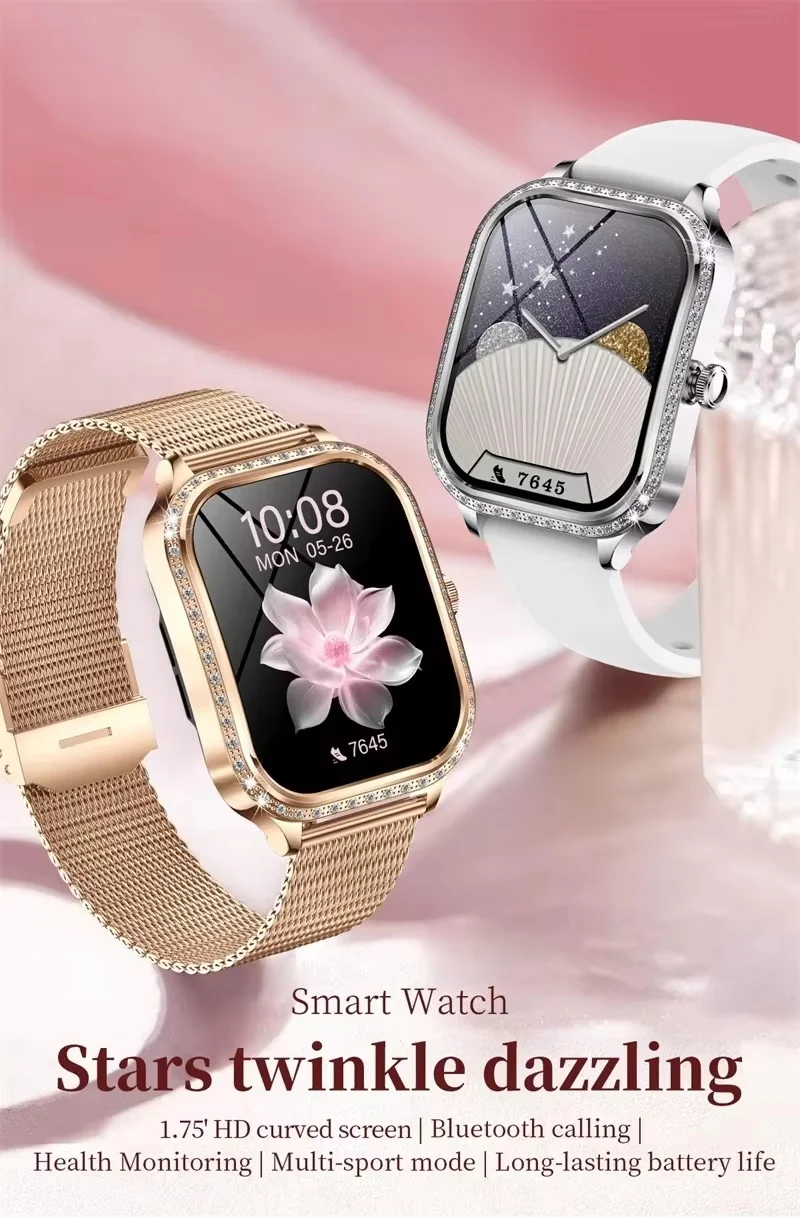 2025 New Women Square Screen Smart Watch Tft Touch Screen MK88 Waterproof Blood Pressure Blood Oxygen Monitoring Smartwatches