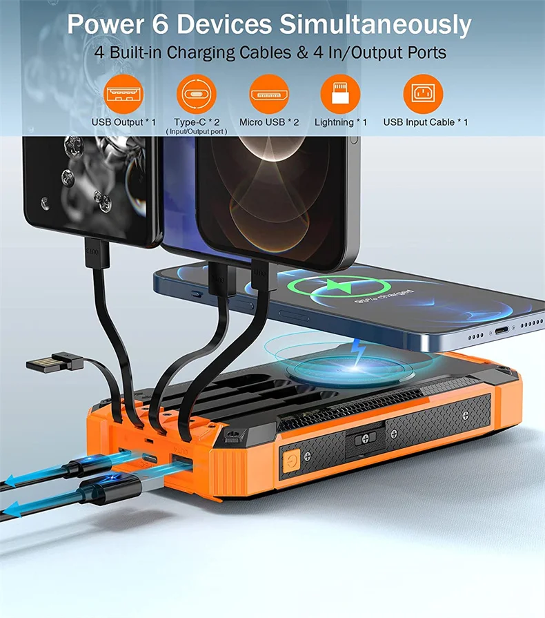 OEM Logo Portable Solar Fast Charger Dual USB External Backup Battery Waterproof Wireless Modem LED Light Logo High Capacity MAH