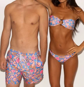 Custom Low MOQ Swimwear Factory Custom Mens Tropical Print Pattern Swimwear Swim Trunks