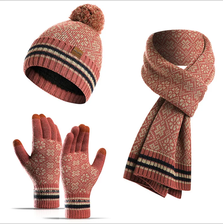 Шапка шарф перчатки студенческие утолщенные теплые перчатки из трех частей для сенсорных экранов