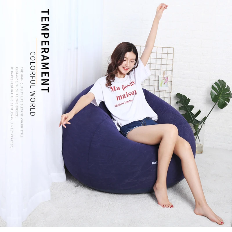 Japanese-Style Inflatable Round Sofa Bed Soft Foldable Flocking Bean Bag Chair Home Furniture Comfortable No-Filling Feature