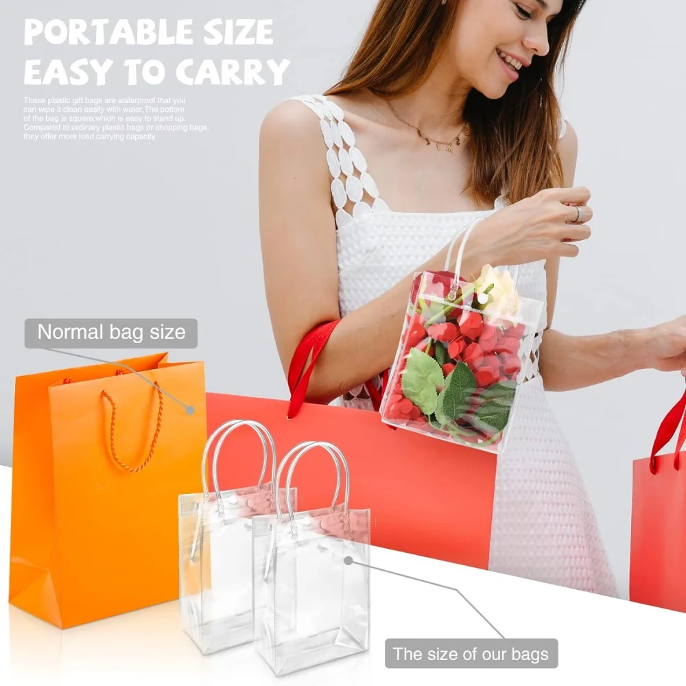 Wholesale Custom Printed Portable Eco Friendly Vinyl Clear PVC Tote Bag  With Handle for Candy Goodie Bags