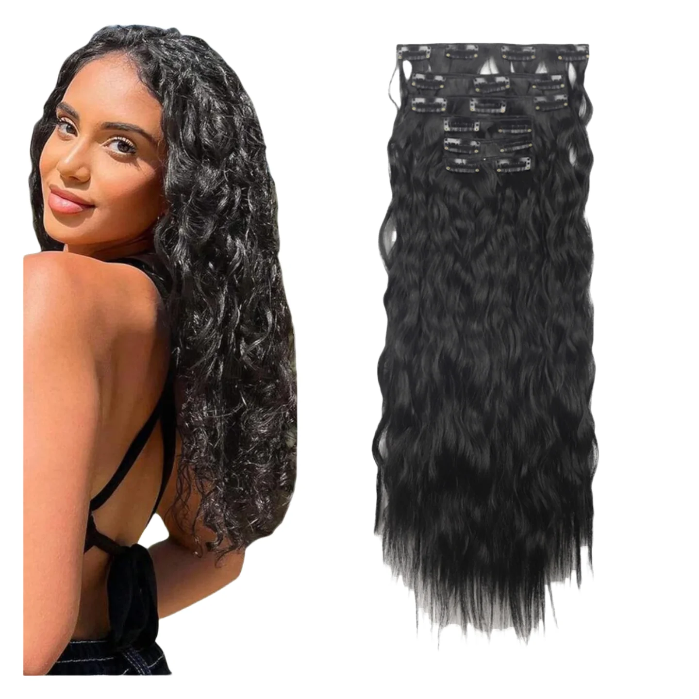24 Inch Synthetic Curly Clip-In Hair Extensions - 7 Piece Set 140g S359d3a66eb5248b685bed683af8c7  main image 2