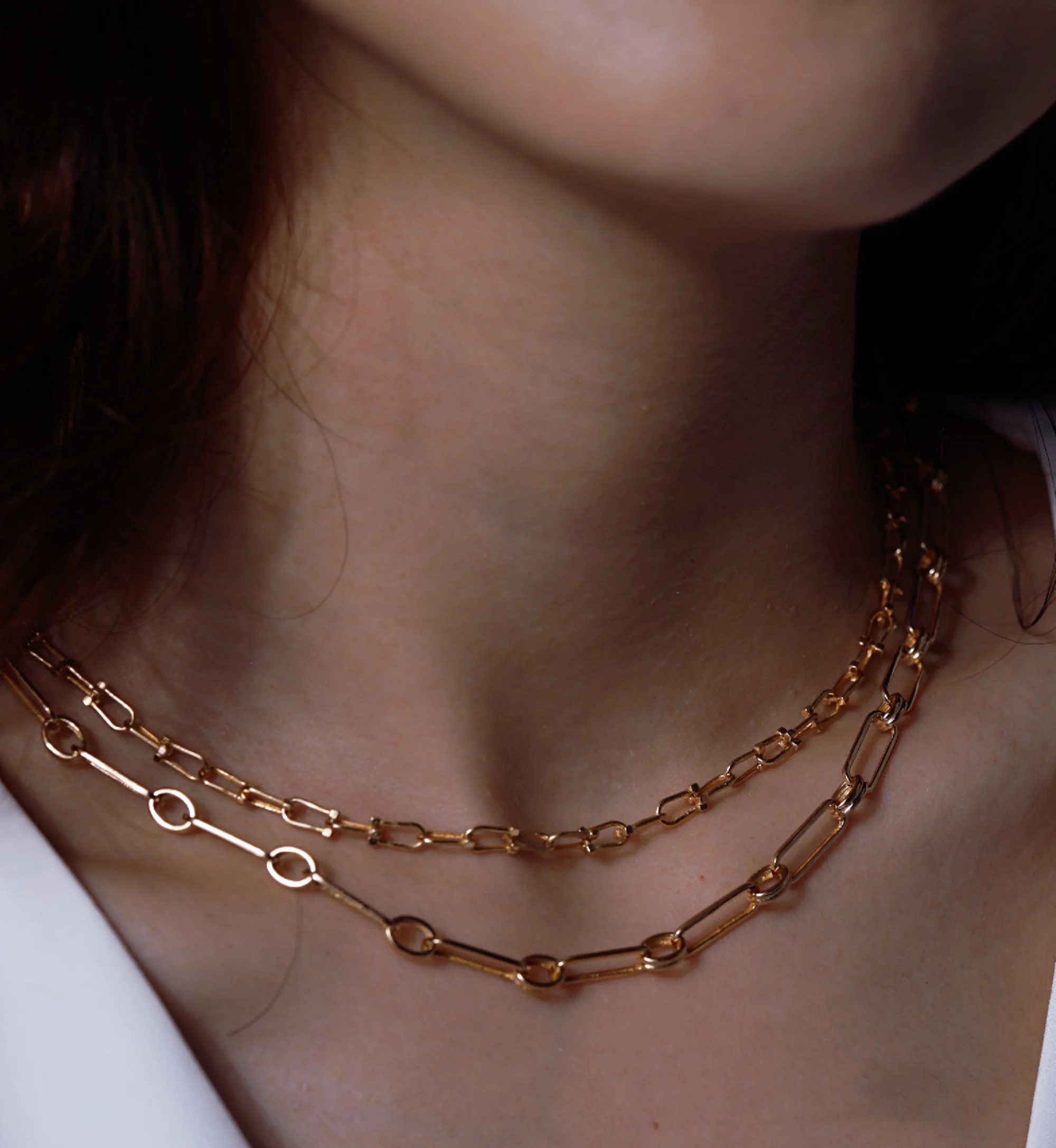 Solid 18K Gold Round Flat Rectangle Chain Link Choker Necklace Women 18k Gold Paper Clip Ins Style Jewelry Link Chain Necklaces