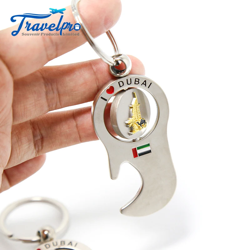 Factory Custom Spinning Keyring Bottle Opener Souvenirs Dubai Beverage Bottle Opener Key Ring