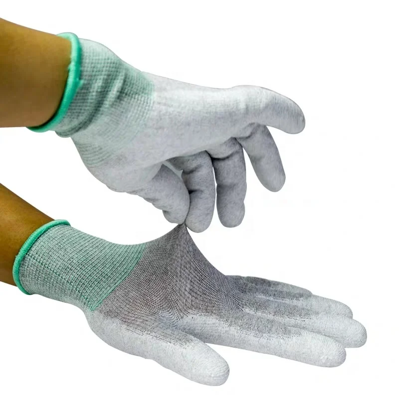 ESD Polyester Fabric Anti Static PU Palm Coating Palm Fit Gloves Carbon Gloves