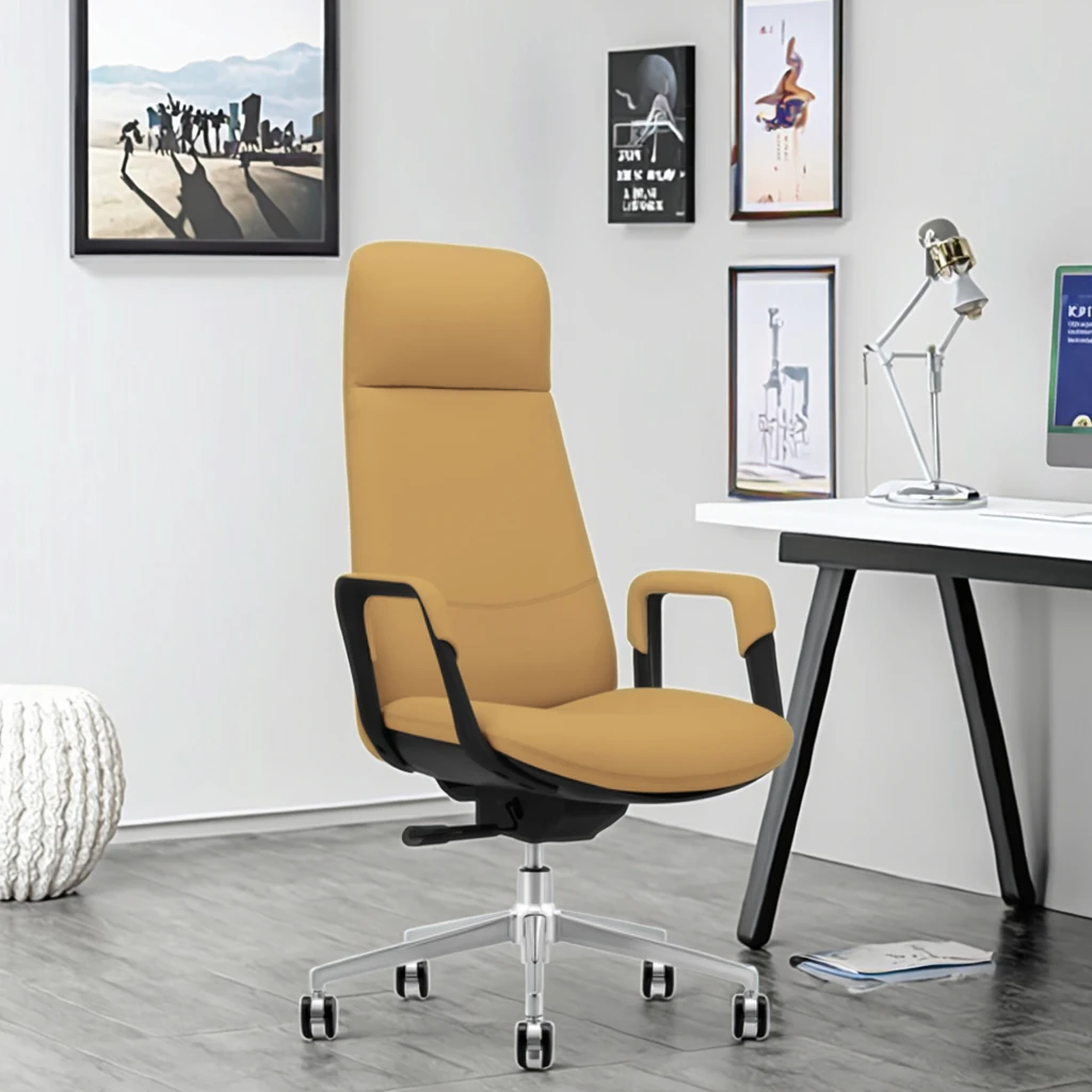 Synthetic Leather Executive Office Chair with Ergonomic Design Adjustable Height Solid Back Steel Base Rotating Seat 5