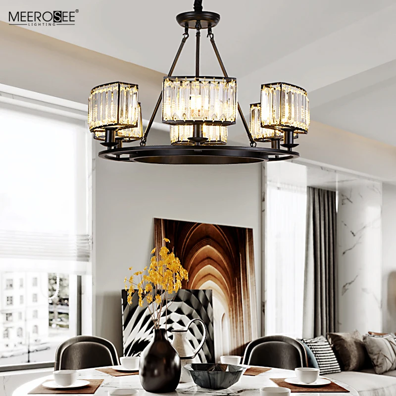 Meerosee Rustic Crystal Chandelier Modern Contemporary Ceiling Light Fixtures Vintage Pendant Lighting Dining Room Foyer MD86792