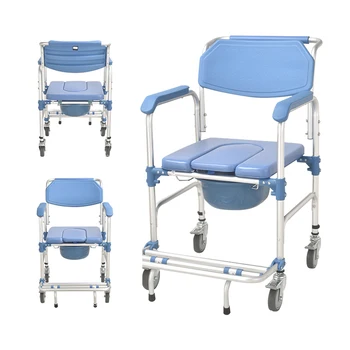 Medical Equipment Plastic Commode Chair Foldable Bedside Commode Chair With Wheels Toilet