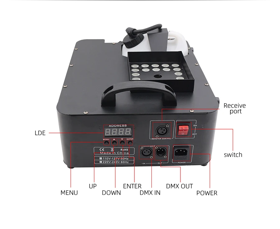 Macchina del fumo da 1500 W DMX RGB 24 LED Effetto luce da palco Spruzzatore verticale remoto_voghion.com