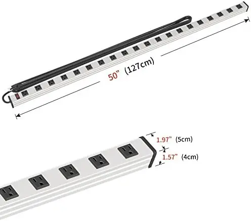 Regleta de enchufes de metal resistente y extra larga con 24 tomas de corriente Regleta de enchufes de metal con cable de extensión de 15 pies