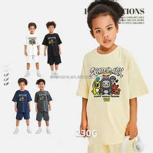 Children's Two Piece Apparel Set Customizable 230g Cotton Short Sleeve Tee Set Animal Cartoon Print Unisex