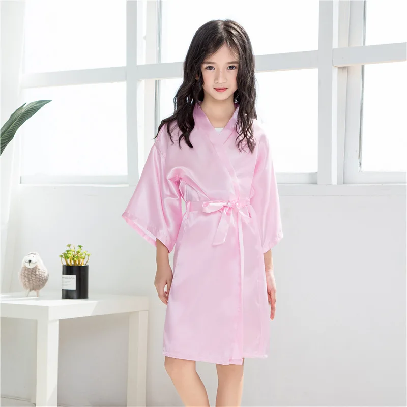 Children's Silk Stain Kimono Bathrobe Wedding Dressing Gown Bridal ...