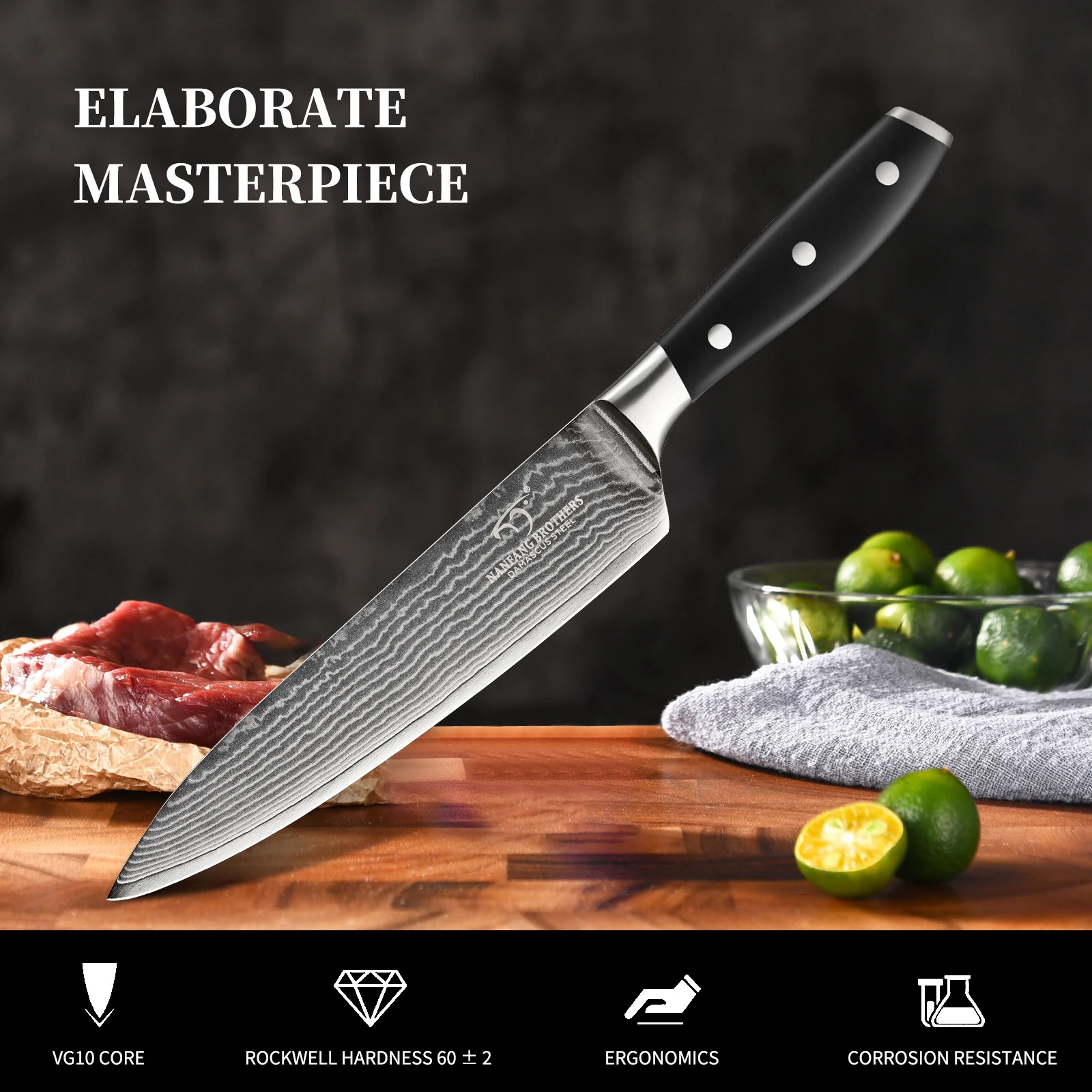 Premium 8 Inch Damascus Steel Chef Knife - Sashimi Knife with ABS Handle and Gift Box