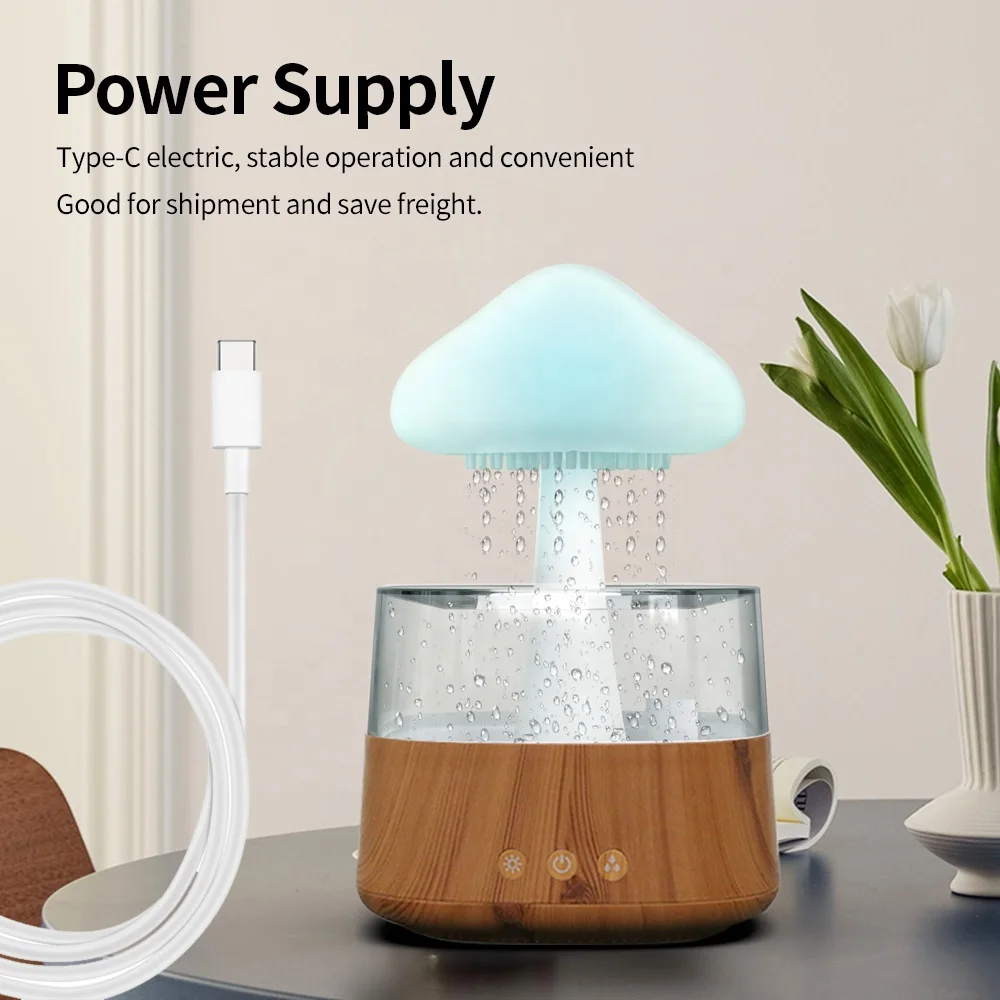 Wood Mushroom Rain Cloud Humidifier With 7 Color Led Light air Mushroom Humidifier Rain Cloud Water Drop Oil Aroma Diffuser