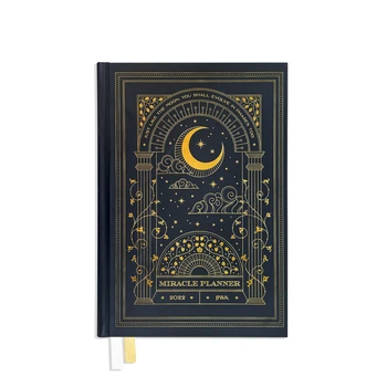 Custom printing 2022 stock Golden logo golden margin diary journal Daily monthly Star Moon Miracle Planners With ribbon