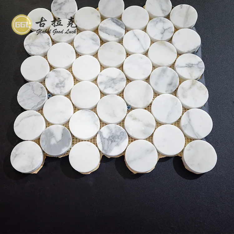 Calacatta White Round Shape Marble Mosaic Tile For Bathroom and Kitchen Floor Wall