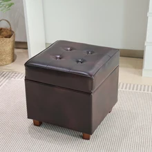 2025 Cube PVC Pouf Ottoman with Storage Set Leather Stool for Living Room