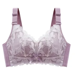 Lace Mesh Breathable Wide Strap Push Up Non Padded Thin Cup Wire Free Plus Size Flower Bra Comfy Bra Lady Bralette Luxury