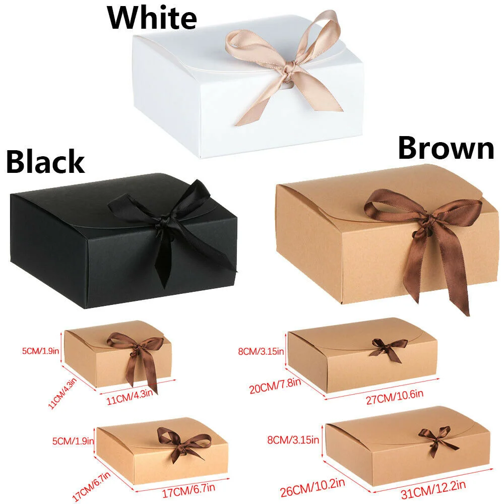 Customizable Kraft Paper Gift Packaging Box Foldable for Wedding Chocolate Cookie Candy with Ribbon