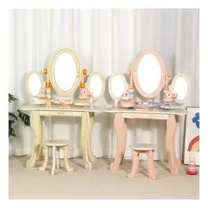 Best-Selling Wooden Makeup Table Three Mirror Dresser Early Educational Pretend Play Preschool Beauty Fashion Toys for Kids