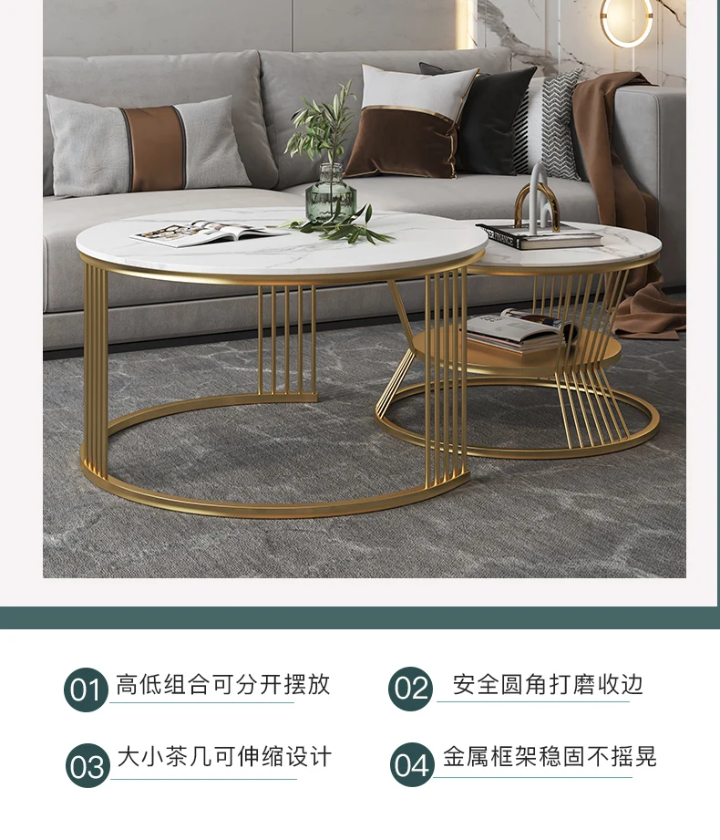 simple white metal stone gold luxury nordic round modern marble top coffee tables nesting center table for living room set home