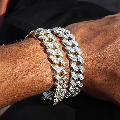Factory Price Hip Hop Jewelry Luxury 925 Silver Moissanite 8mm-20mm Cuban Link Chain Men VVS Moissanite Bracelet