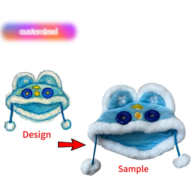 OEM Personalized Kawaii Cartoon Design Super Soft Polyester PP Cotton Fur Hat Velboa Stress Relief Boxed Flush Toys