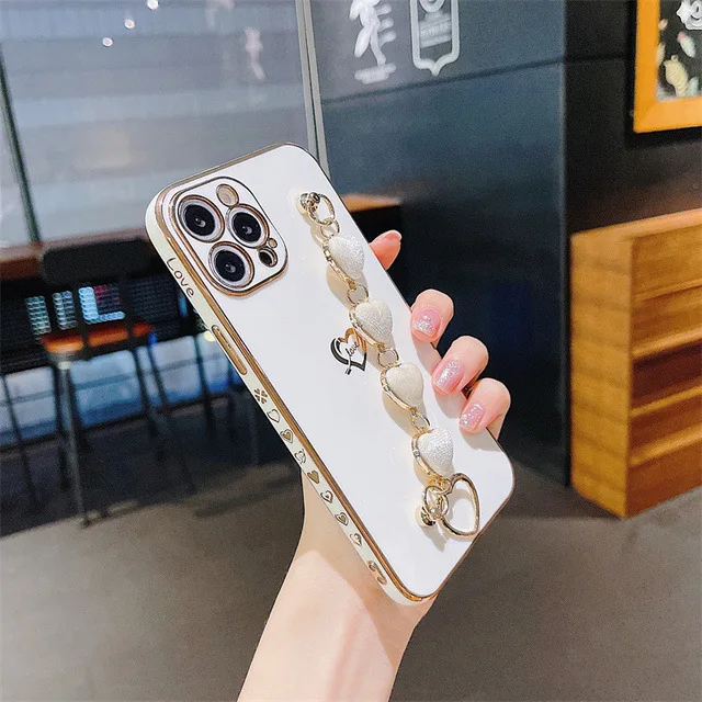 Laudtec Electroplated Bumper Back Cover Heart Wristband Plating Cell Phone Case For IPhone 13 Pro Max 12 Mini 11 XS XR factory