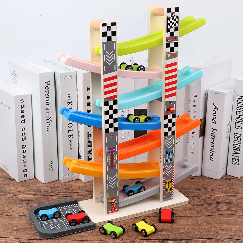 Car Slide Toy Layers Wooden Race Track for Toy Cars