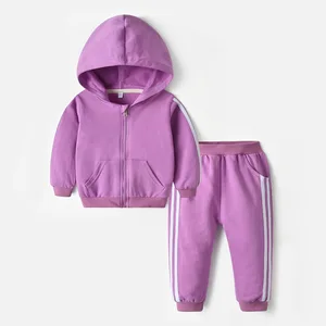 Autumn Infant Newborn Sports Outfits Set 100% Cotton Solid Pattern Warm Hooded Sweatshirt Long Pants Boy Girl Clothes for Kids