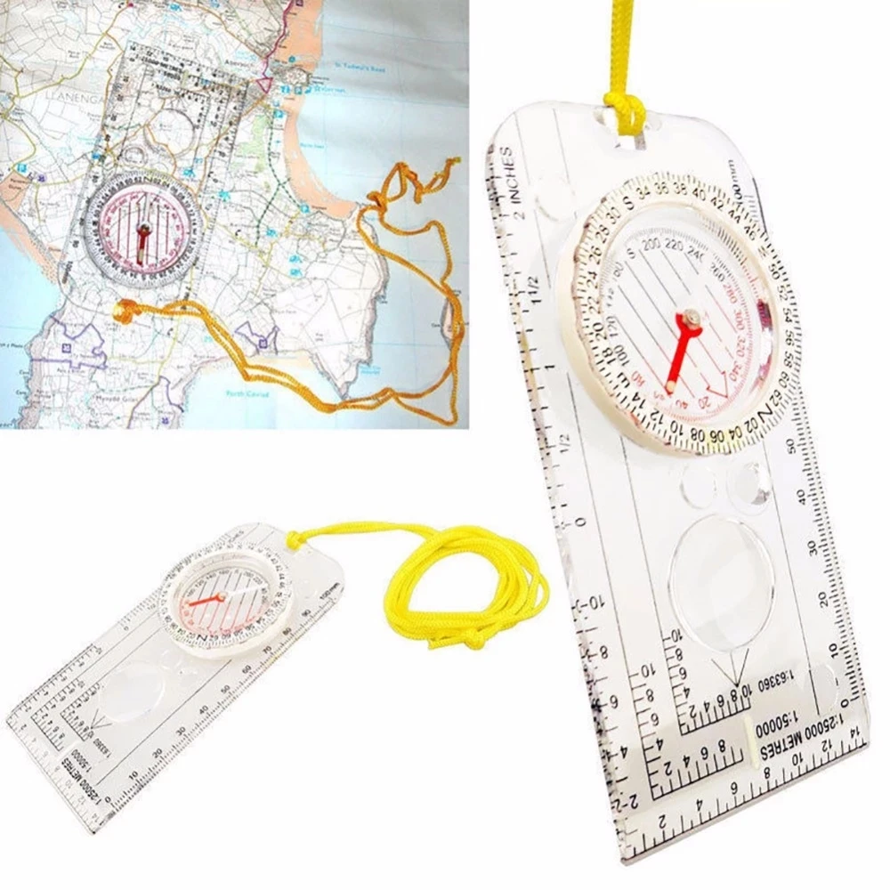 Orienteering Compass Drawing Scale Hiking Pointing Guide Portable Foldable Handheld Map Ruler Camping Compass