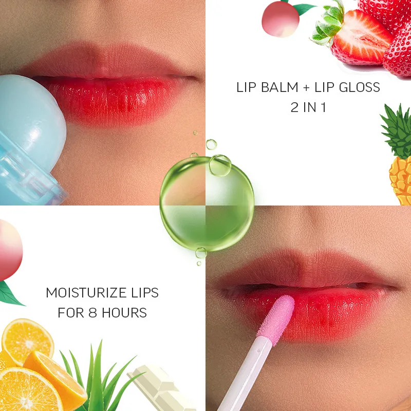 2 in 1 Lip Gloss Cosmetic Lollipop Makeup Change Color Fruit Smell Private Labeling Small Batch Lip Balm Ball for Kids