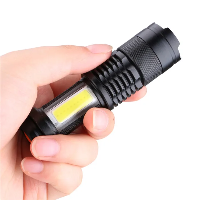 AA or 14500 Battery Powered Pocket Clip Mini Zoomable LED Flashlight with COB Flood Camping Light