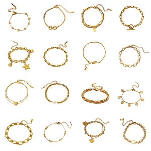 18K Gold Plated 925 Silver Bracelet Set Necklace Earrings Natural Stone Fashion Bangles Bead Clover Tennis No for Women