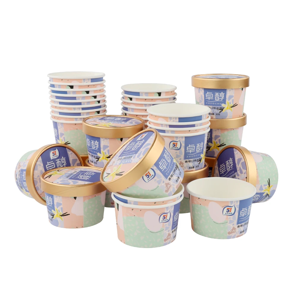 4oz 8oz 16oz Disposable ice cream paper bowl paper cup with lids for holding ice cream sundaes gelato